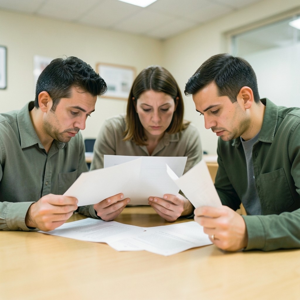 Office workers reviewing printed email examples during a phishing recognition clinic